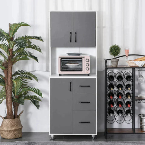 Rootz Storage Cabinet - Kitchen Cabinet - Kitchen Cupboard - Gray/White - 60 cm x 40 cm x 150 cm