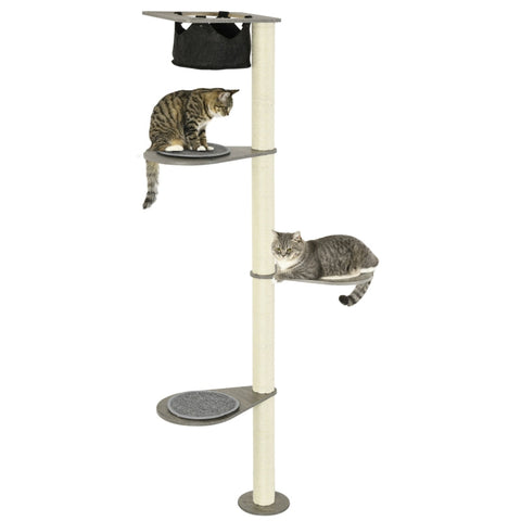 Rootz Scratching Post - with Hammock - 3 Tier Sisal Rope - Gray + Natural - 50cm x 34cm x 185cm