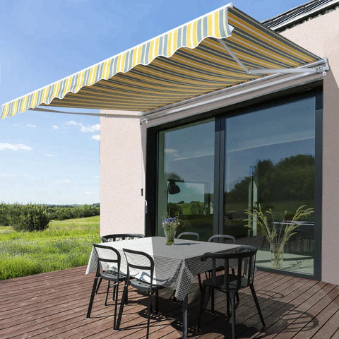 Rootz Awning - Articulated Arm Awning - Sun Protection - Hand Crank - Aluminum + Polyester - Yellow Grey - 3.5 X 2.5 m