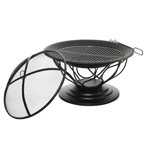 Rootz Fire Pit - 2-in-1 Fire Pit - Spark Guard Grill  - Garden BBQ - Grill Mesh Rack - Black - Ø75 x 55H cm
