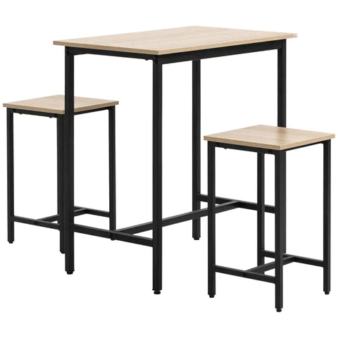 Rootz 3-piece Seating Group - Industrial Design - 1 Table 2 Stools - Black + Natural - 80L x 50W x 85H cm