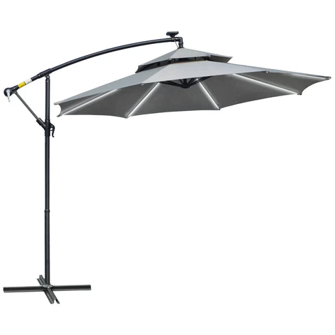 Rootz Traffic Light Umbrella - Traffic Light Parasol - Market Umbrella - Led Solar Parasol - With Stand - Aluminum/Metal/Polyester - Light Gray/Black