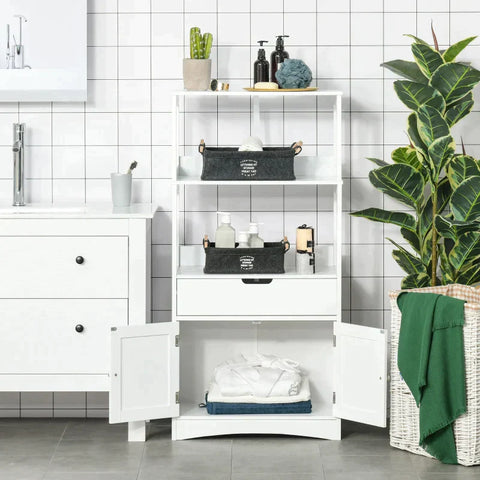 Rootz Bathroom Cabinet - Bathroom Floor Cabinet - Storage Cabinet - Bathroom Midi Cabinet - Drawer Base Cabinet - With 2 Open Shelves - White - 60 x 33 x 122.5 cm