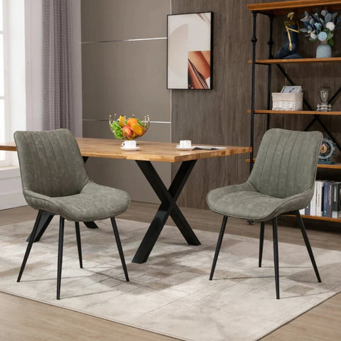 Rootz Dining Chair - Dining Room Chair - Kitchen Chairs - Set Of 2 Dining Chairs - Living Room Chair - Upholstered Chair - Retro Design Dining Chair - With Backrest - Gray - 53 x 62 x 88 cm