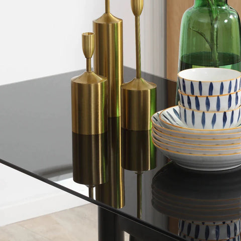 Rootz 5 Pcs. Dining Group - Table + 4 Chairs - Tempered Glass Top - Steel Frame - Imitation Leather Cover - Black