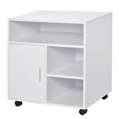 Rootz Printer Stand - Printer Table - Office Trolley - Cabinet Stand - White - 60 cm x 50 cm 65.5 cm