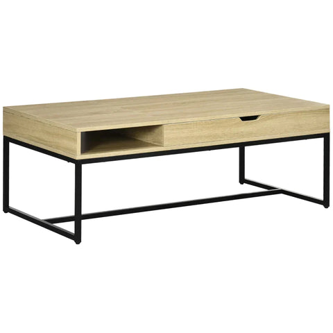 Rootz Side Table - Coffee Table - Modern Design - Hidden Storage Space - Chipboard/Steel - Natural/Black - 60 x 60 x 45cm