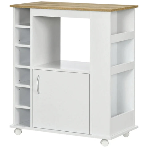 Rootz Kitchen Cabinet - 5 Shelves - Easy To Clean - 3 Side Compartments - Large Storage Solution - Chipboard - White + Natural - 75L x 39.5W x 88H cm