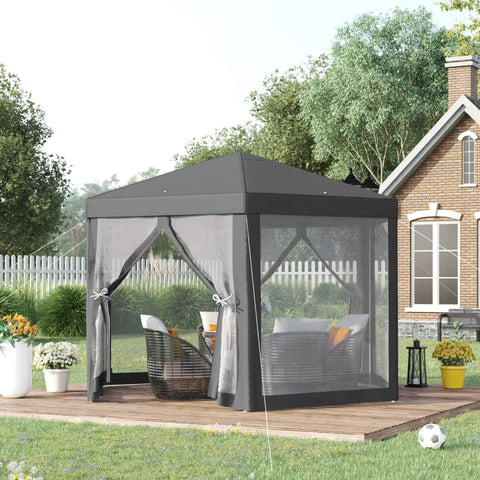 Rootz Pavilion - Garden Pavilion with Mosquito Net - Party Tent - Garden Tent - Marquee Tent - Hexagonal - Polyester - Metal - Gray - 197x250x250cm