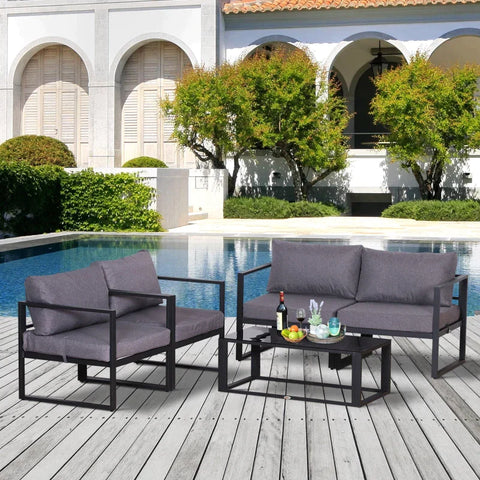 Rootz Garden Furniture Set - Double Sofa - Coffee Table - Cushions - Aluminum - Grey