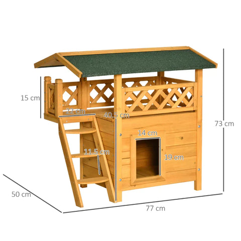Rootz Small Animal Hutch - Cat House - Rabbit Hutch - Cat Cave - Bunny Cage - Fir Wood - Natural/Green - 77 x 50 x 73 cm