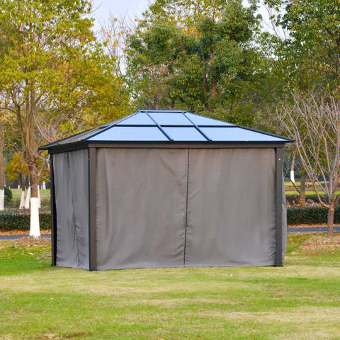 Rootz Luxury Gazebo - Garden Pavilion - Aluminum Party Tent - Garden Tent With Translucent PC Roof - Brown + Beige - 300 x 360 x 265 cm