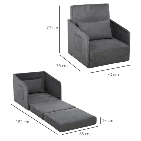 Rootz Sofa Bed - Armchair Bed - Washable Cover - Single Floor Chair - Soft Armchair - Soft - Grey - 70 x 76 x 77 cm