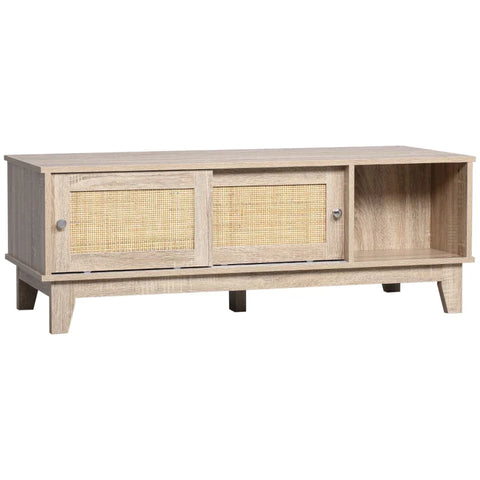 Rootz Couchtisch – Teetisch mit Schiebetüren – Wiener Weboptik mit offenen Schrankfächern – Wohnzimmer – Büro – Arbeitszimmer – Empfangszimmer – Natur – 120 cm x 50 cm x 42,5 cm