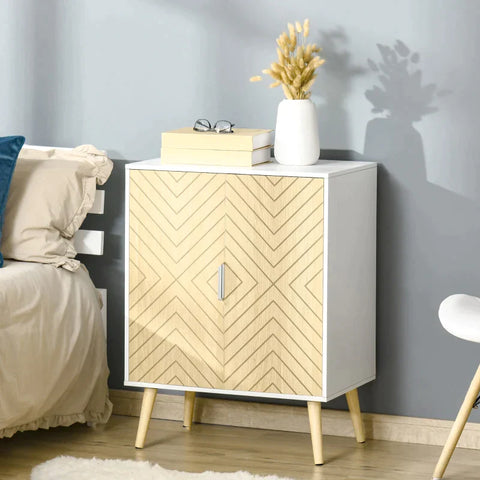 Rootz Sideboard - Chest Of Drawers - Side Cabinet With 2 Shelves - Storage Cabinet - Kitchen Cabinet - Bedside Cabinet - Adjustable - White + Natural - 60 x 40 x 80 cm