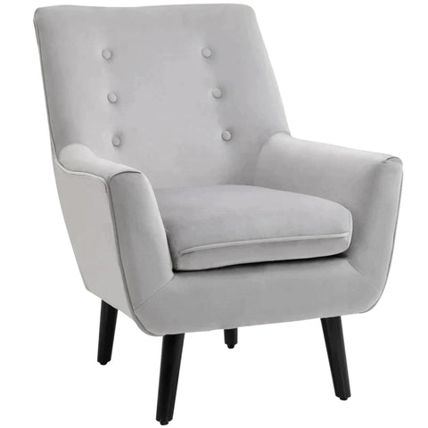 Rootz Armchair - Upholstered Armchair - Elegant Retro Chair - Living Room - Bedroom - Polyester - Foam - Grey - 72.5x78.5x91.5 cm