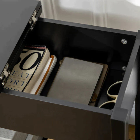 Rootz Console Table - Retro Design Console Table - with Storage Compartment and Shelf - Black - 28.2cm x 56.5cm x 60cm