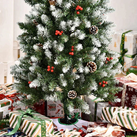 Rootz Kerstboom - Kunstkerstboom - Dennenappels - Rode Bessen - Groen/Wit - 53cm x 53cm x 150cm