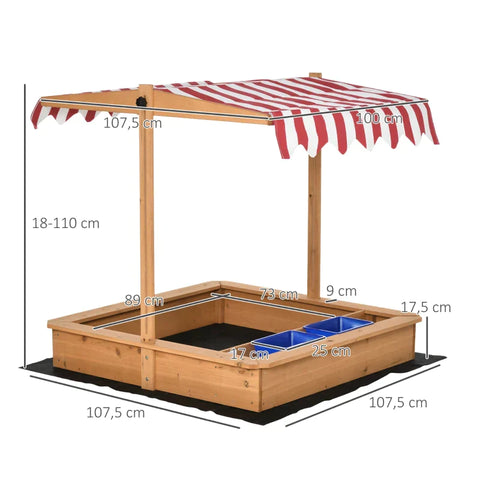 Rootz Sandkasten – Holzsandkasten für Kinder – Sandspielstation für Kinder – mit höhenverstellbarer Abdeckung – Gelb – 107,5 x 107,5 x 110 cm