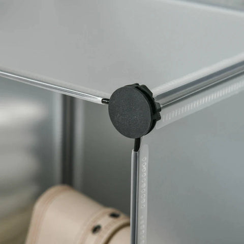 Rootz Modular Shelf with 16 Separate Boxes - Oak Wood Hammer - Black ABS Connectors - White Plate - Black + White - 125L x 32W x 125H cm