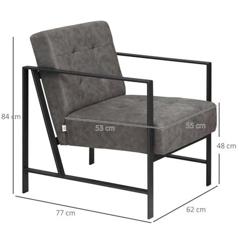 Rootz-Sessel – Stuhl – modernes Design – Knopfdetail – Stahlrahmen – dicke Polsterung – Dunkelgrau – 62 x 77 x 84 cm