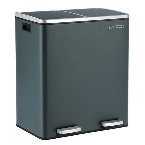 Rootz Trash Can Waste Separation 60 Liter - Trash Cans - Gray - 58.6 x 32 x 65 CM
