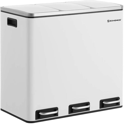 Rootz Mülleimer 54L – Mülltrennungssystem – 3 x 18 l – Treteimer – Mülltrennungs-Mülleimer – Edelstahl – Weiß