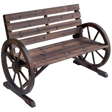 Rootz Garden Bench - 2-seater Bench - Wooden Bench - Wagon Wheel Chair - Wood Brown - 105.5 x 59 x 75 cm