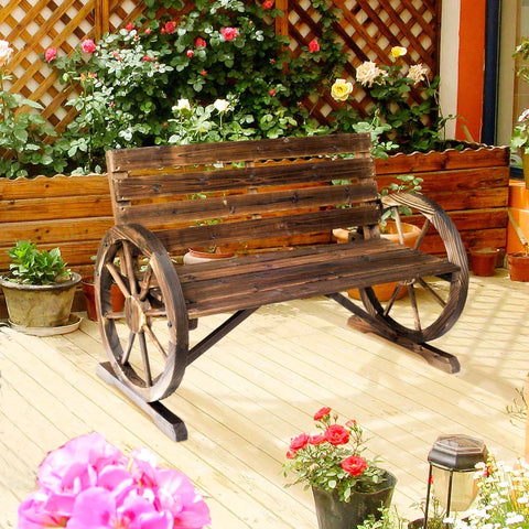 Rootz Garden Bench - 2-seater Bench - Wooden Bench - Wagon Wheel Chair - Wood Brown - 105.5 x 59 x 75 cm
