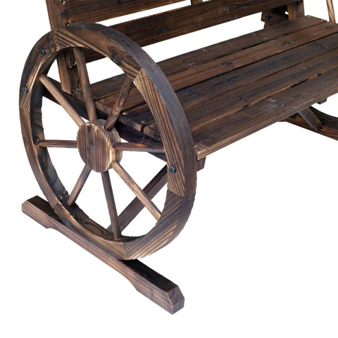 Rootz Garden Bench - 2-seater Bench - Wooden Bench - Wagon Wheel Chair - Wood Brown - 105.5 x 59 x 75 cm