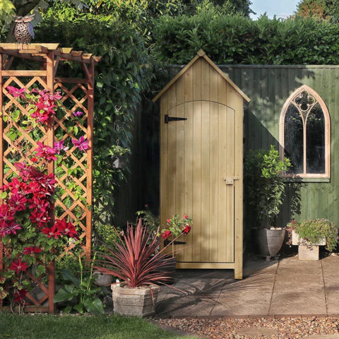 Rootz Garden Cabinet - Garden Cupboard - Wooden Tool Shed - Tool Cupboard - Yellow - 77.5 X 54.2 X 179.5 Cm