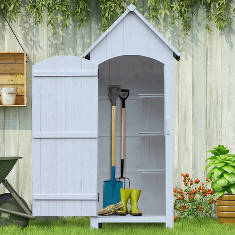 Rootz Garden Cabinet - Garden Cupboard - Wooden Tool Shed - Tool Cupboard - White - 77.5 X 54.2 X 179.5cm