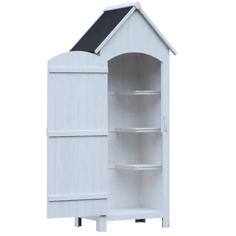 Rootz Garden Cabinet - Garden Cupboard - Wooden Tool Shed - Tool Cupboard - White - 77.5 X 54.2 X 179.5cm