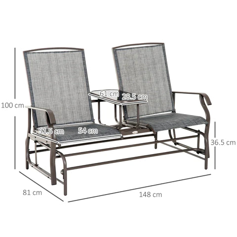 Rootz Double-Seat Swing Chair - Swing Chair - Rocking Seat Chair - Rocking Chair - Garden Chair - Bench Chair - Garden Rocking Chair - Grey