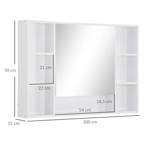 Rootz Bathroom Cabinet - Wall Cabinet - Storage Cabinet - Mirror Cabinet - With 6 Shelves - Glass/MDF - White - 100L x 15W x 70H cm