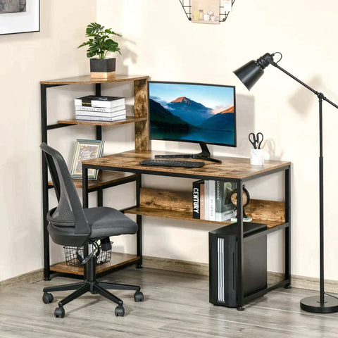 Rootz Desk - Computer Desk - Adjustable Desk - 4 Storage Shelves - 140x 60x 122cm