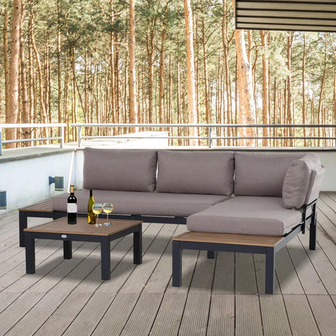 Rootz Tuinmeubelset - Bijzettafel Sofa - Sofaset - Salontafel - Bank met Kussens - Aluminium - 164 x 74 x 69 cm