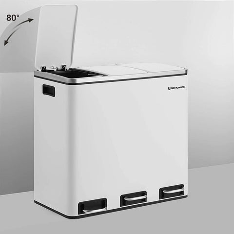 Rootz Mülleimer 54L – Mülltrennungssystem – 3 x 18 l – Treteimer – Mülltrennungs-Mülleimer – Edelstahl – Weiß