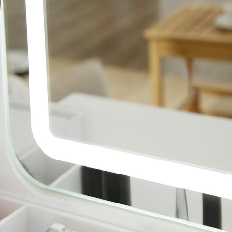Rootz Schminktisch mit LED-Beleuchtung – Schminktisch – Spiegel – 5 Schubladen – mit Hocker – Weiß – 80 x 40 x 137,5 cm (L x B x H)