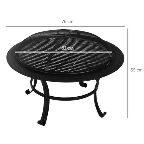 Rootz Fire Bowl - Fire Basket - Fire Pit With Spark - Grill Grate -  Poker - Garden - Black