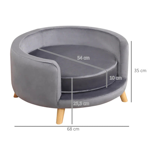 Rootz Dog Sofa - Soft Seat Cushion - Removable Cover - For Dogs Up To 10 Kg - Eucalyptus Wood - Gray - 68 x 68 x 35cm