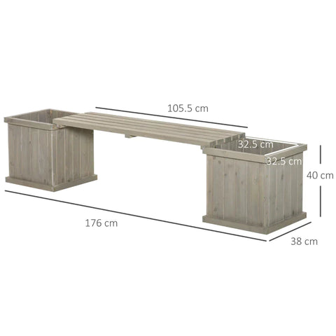 Rootz Garden Bench - Wooden Bench - With Flower Box - Park Bench - Light Gray - 176 x 38 x 40 cm