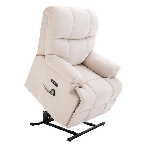 Rootz Armchair - Tv Armchair - Massage Chair With Stand-up Aid - Relaxation Chair With Heating Function - Adjustable Angle - USB Remote Control - Cream - 83 x 95 x 105 cm