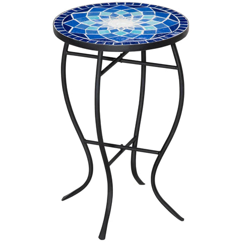 Rootz Garden Table - Side Table - Table - Metal Frame And Durable - Mosaic Design - Ceramic/Iron - Blue/White