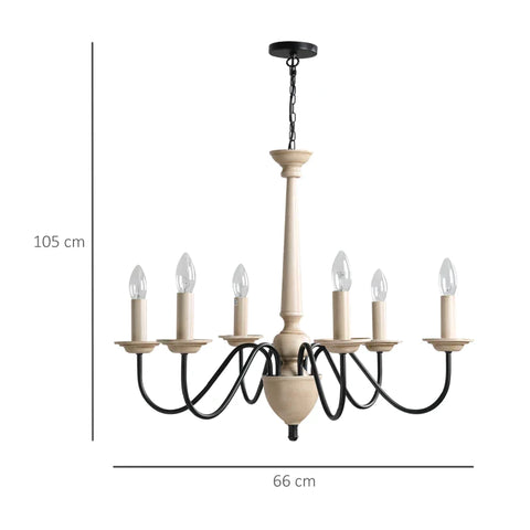 Rootz Chandelier - Hanging Lamp - 6 Lights - Pendant Light - Pendant Light With Glass - Steel - Black/Wood - 60 x 60 x 105 cm