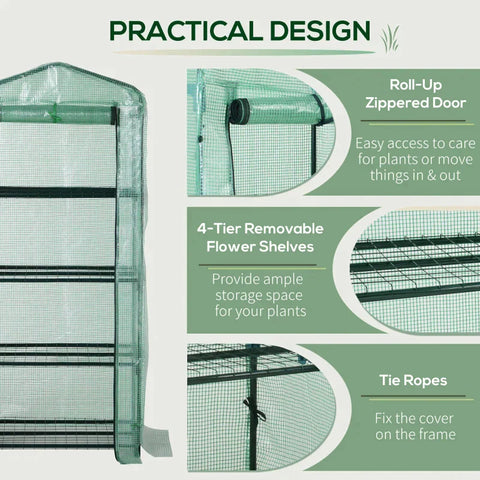 Rootz Foil Greenhouse - Greenhouse - Mini Greenhouse - Plant House - Green - 160x70x50cm