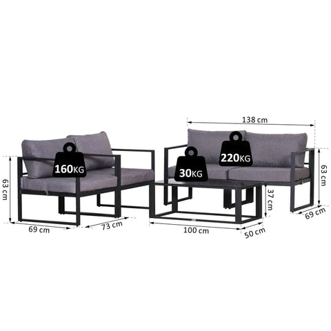 Rootz Garden Furniture Set - Double Sofa - Coffee Table - Cushions - Aluminum - Grey
