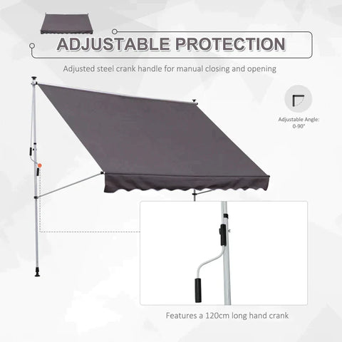 Rootz Awning - Articulated Arm Awning - Clamp Awning - Sun Protection - Folding Arm Hand Crank - Balcony - Grey- 300 x 150 cm