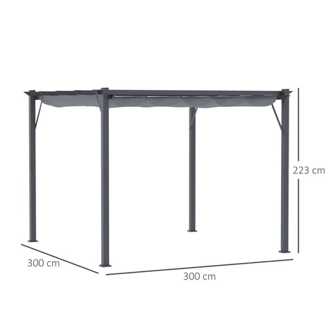 Rootz Pergola - Pergola With Sliding Roof - Aluminum - Polyester - Garden - Terrace - Balcony -  Charcoal Gray - Dark Grey - 300 x 300 x 223 cm