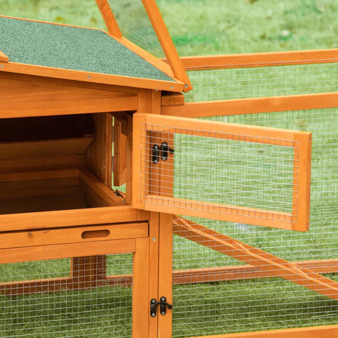 Rootz Small Animal Hutch - Rabbit Hutch - Rabbit Hutch And Run - Bunny Cage - Wooden Guinea Pig Hide House - With Sliding Tray - Fir Wood - Golden Red - 156 x 58 x 68cm